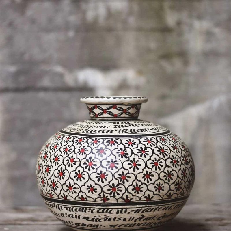 Håndmalt vase I Metall D:30/H:28cm