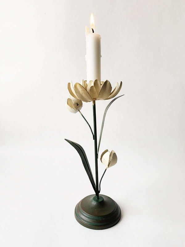 Lysestake Metall Tulipan H 26 Cm Creme
