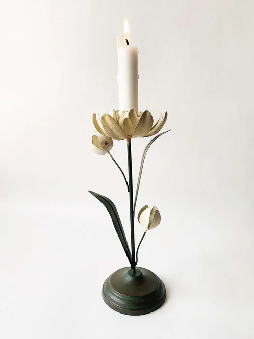 Hovedbilde Lysestake Metall Tulipan H 26 Cm Creme